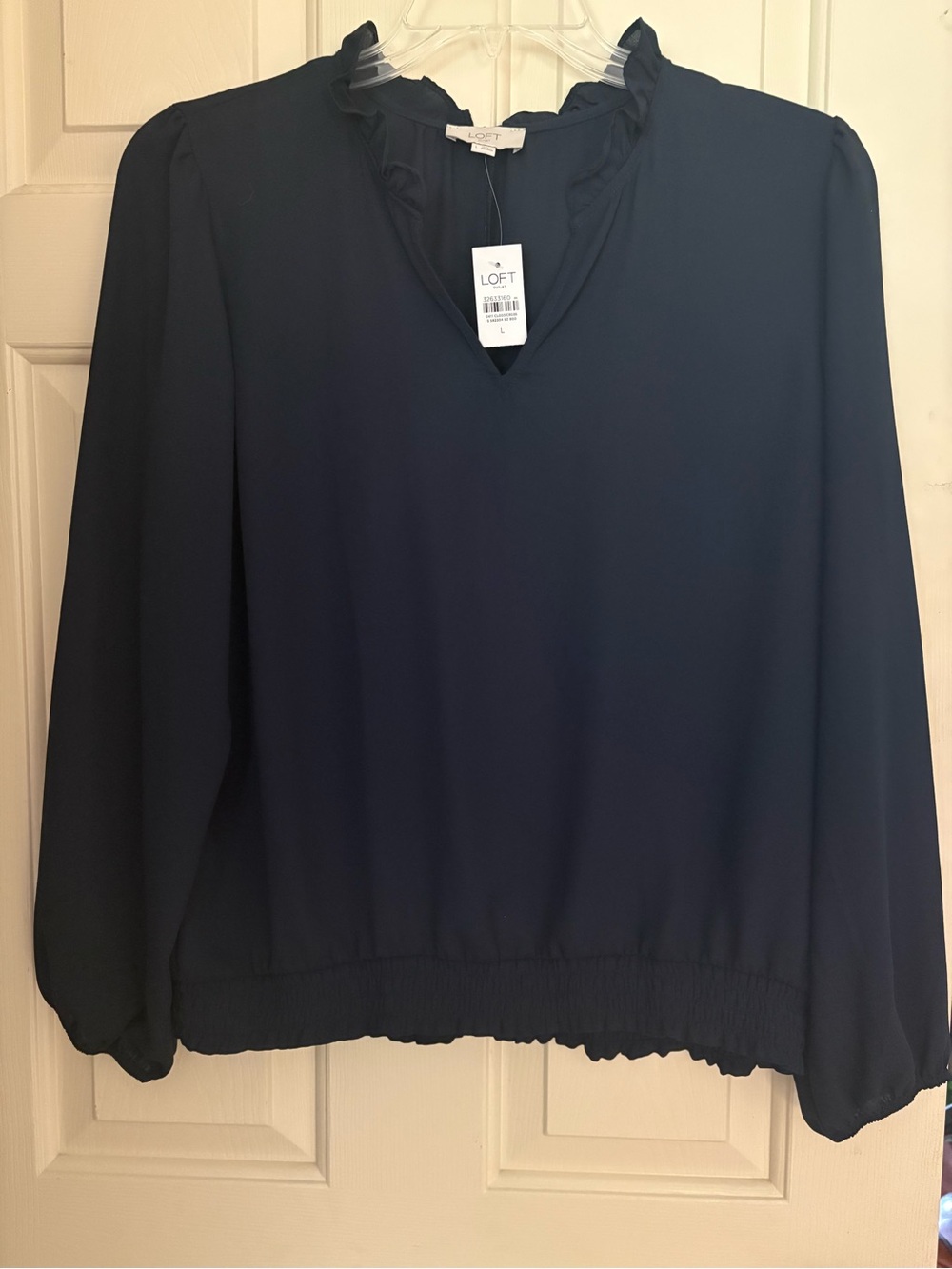 NWT Loft Size Large Navy Long-Sleeve Blouse